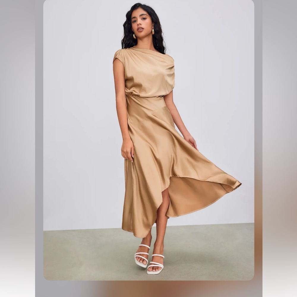 Cider ASYMMETRICAL BOAT NECK RUFFLE MAXI DRESS CC17-6 L